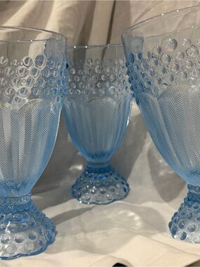 Set of 3 Blue Hobnail Goblets